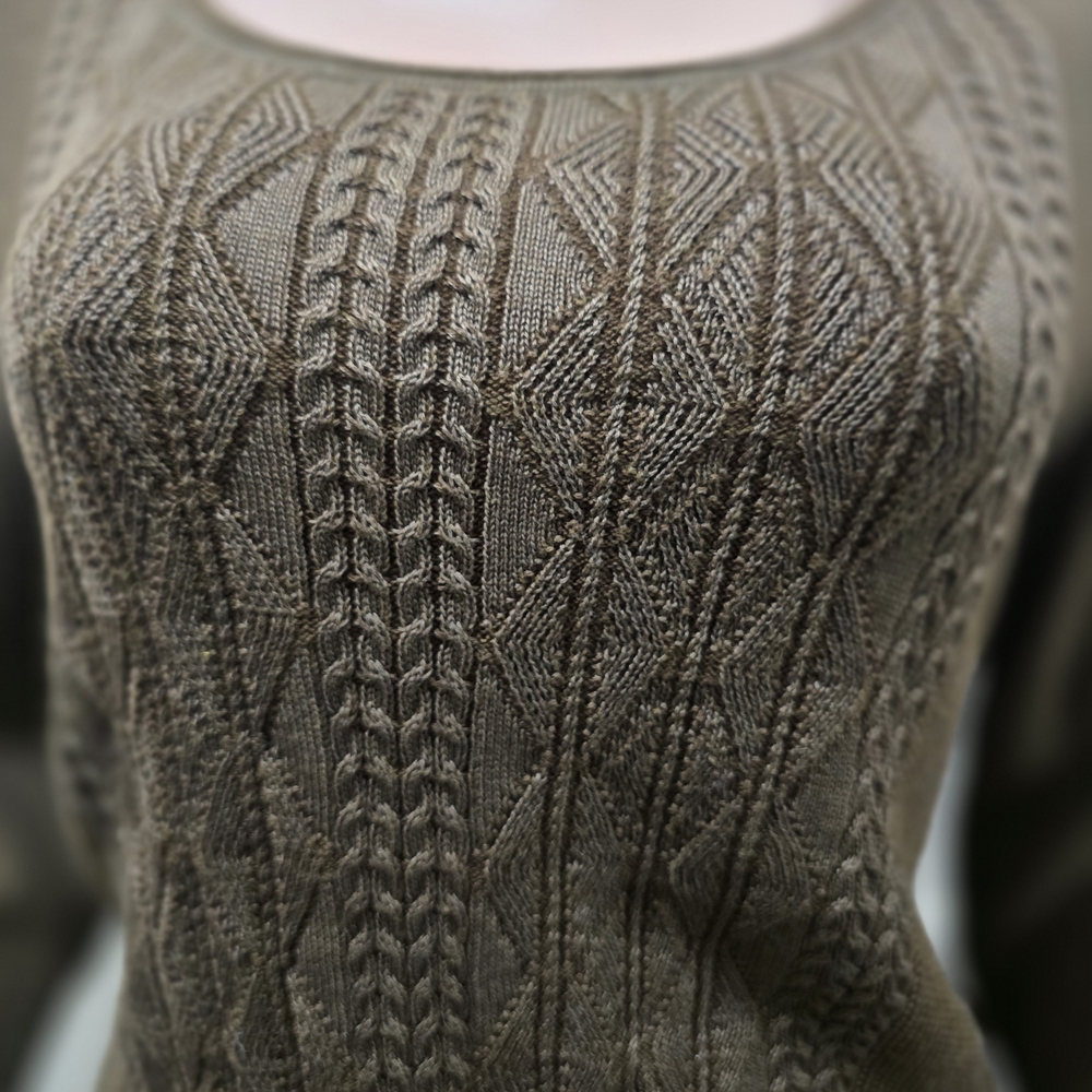 Peruvian Connection Olive Cable Knit Sweater - image 5